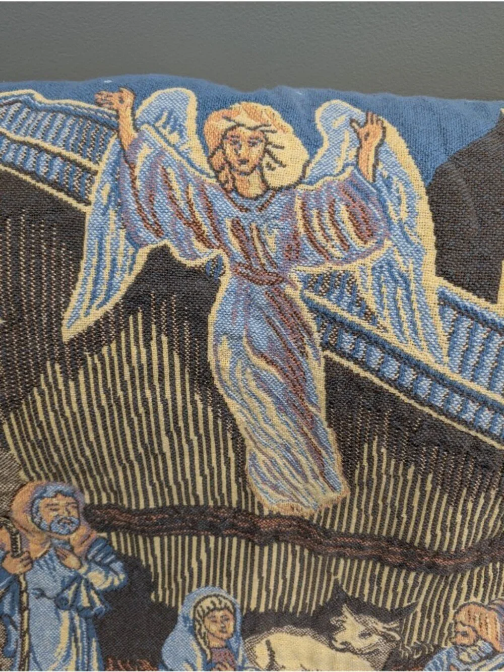 Goodwin Weavers Tapestry Throw Blanket Fringe Trim Nativity 46” X 55” Vintage